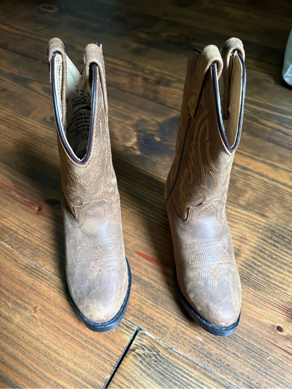 Brown Kids Western Cowboy Boots with Embroidered Shaft